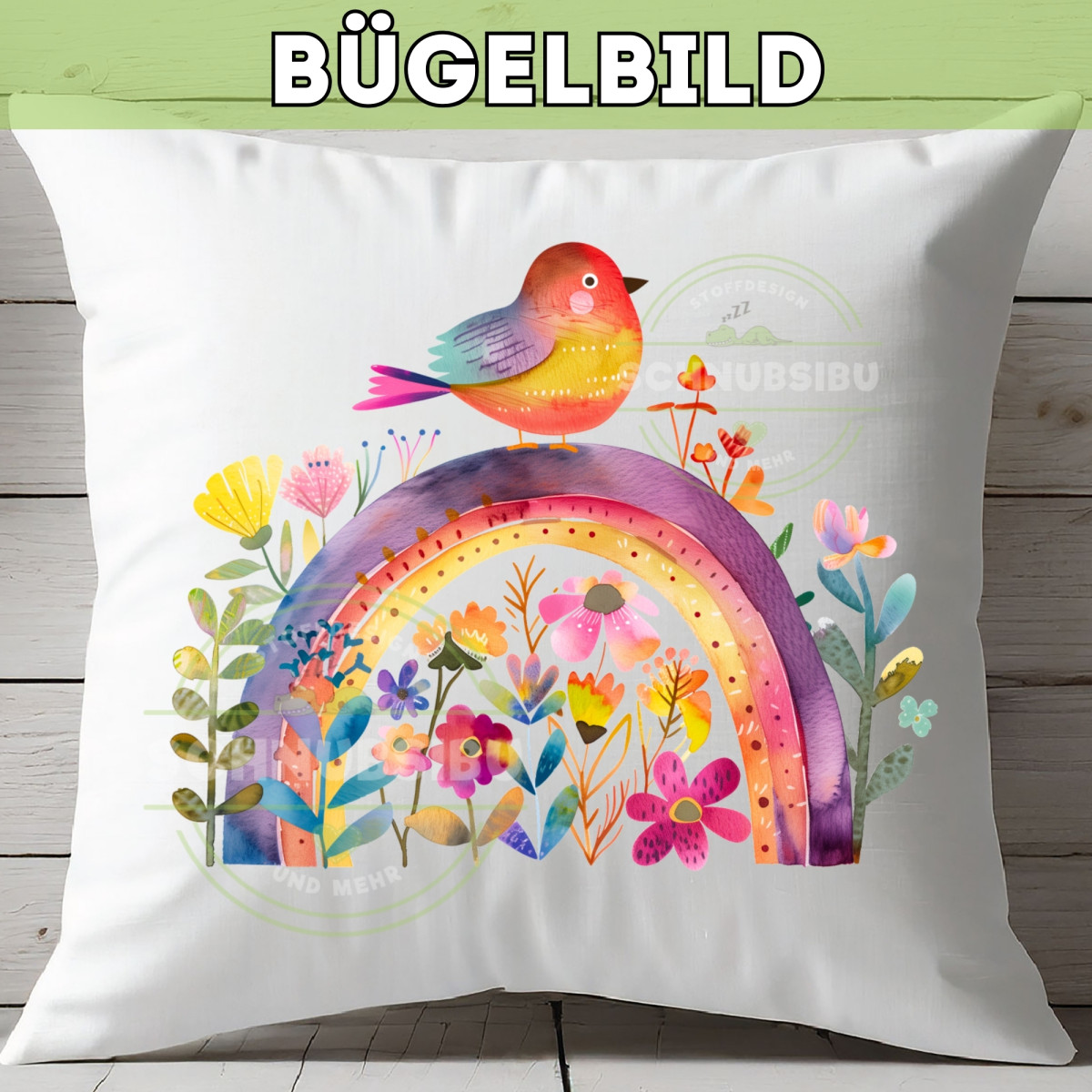 Bügelbild Regenbogenfrühling rosa